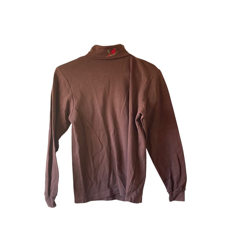 Vintage Brown Cotton Turtleneck Long Sleeve Shirt‎ Cardinal Embroidery M